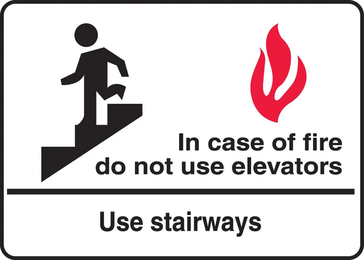 AccuformNMC MEXT45 Safety Sign, In Case Of Fire Do Not Use Elevators, Use Stairways (Graphic)