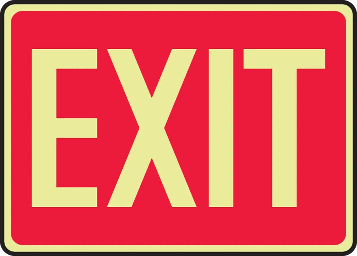 AccuformNMC MLAD5 Glow-In-The-Dark Safety Sign, Exit (Red Background)