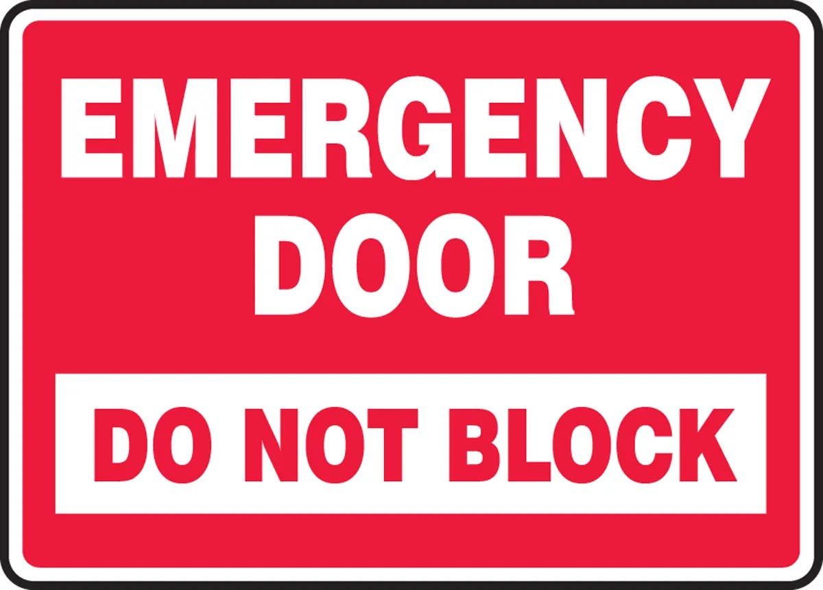 AccuformNMC MEXT547 Safety Sign, Emergency Door, Do Not Block, 10" H x 14" W