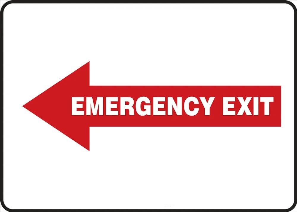 AccuformNMC MEXT55 Safety Sign, Emergency Exit (White Text In Red), 7" H x 10" W