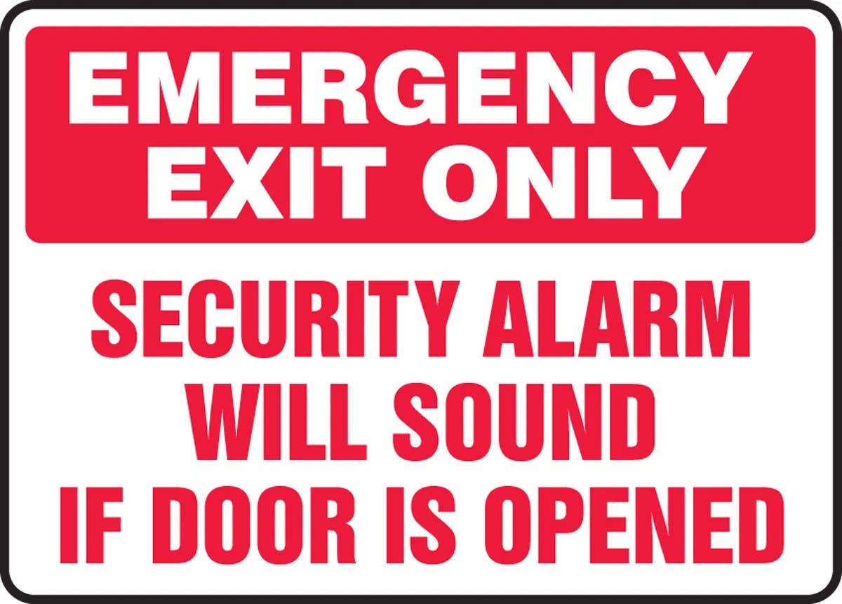 AccuformNMC MEXT566 Safety Sign, Emergency Exit Only, Security Alarm Will Sound If Door Is Opened, 10" H x 14" W