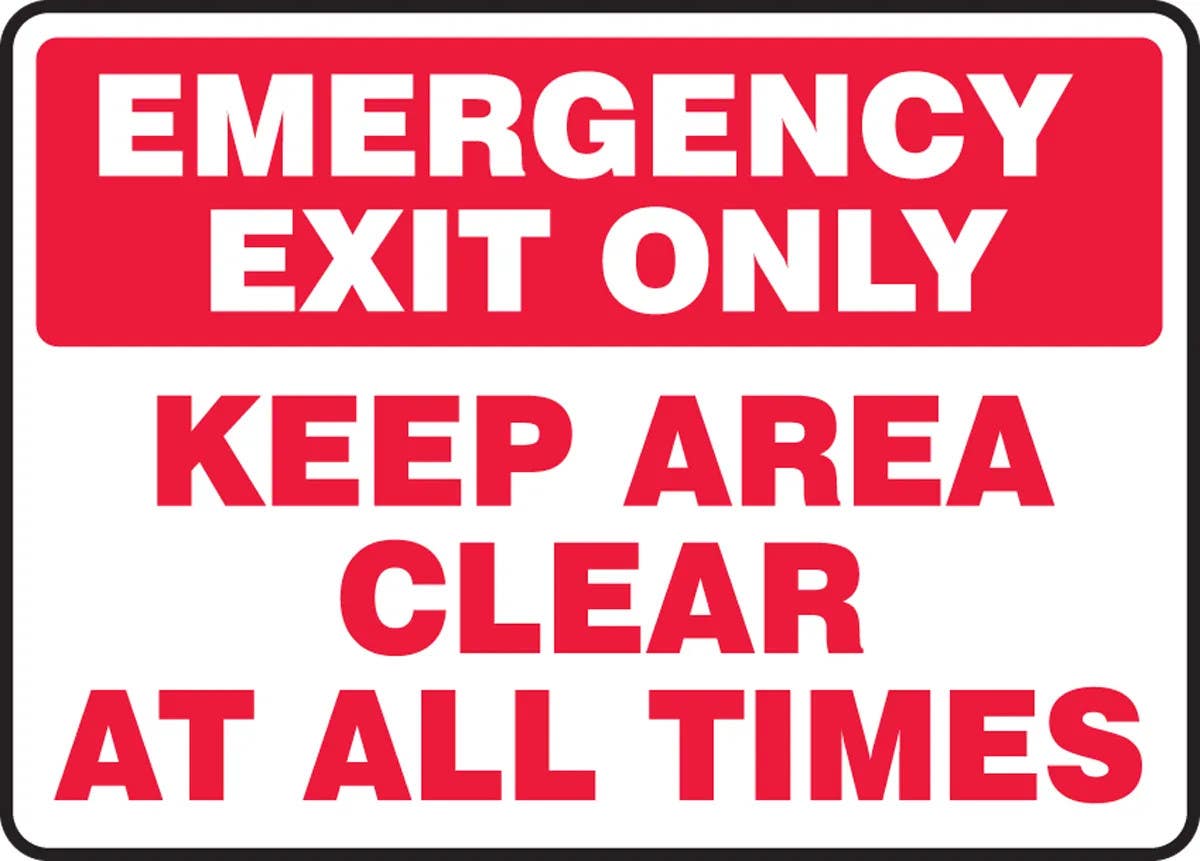 AccuformNMC MEXT567 Safety Sign, Emergency Exit Only - Keep Area Clear At All Times, 10" H x 14" W