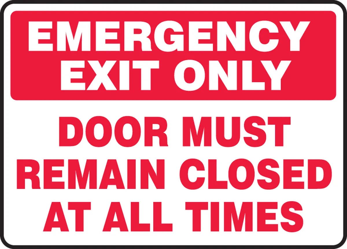 AccuformNMC MEXT569 Safety Sign, Emergency Exit Only - Door Must Remain Closed At All Times, 10" H x 14" W