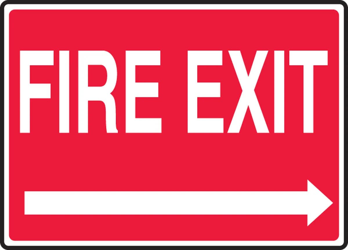 AccuformNMC MEXT Safety Sign, Fire Exit (Right Arrow White Text On Red Background)