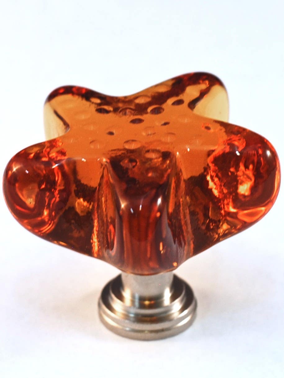 Cal Crystal ARTX S4A Art X Starfish Amber Glass Knob w/ Solid Brass Base, 1-3/4" x 1-3/4"