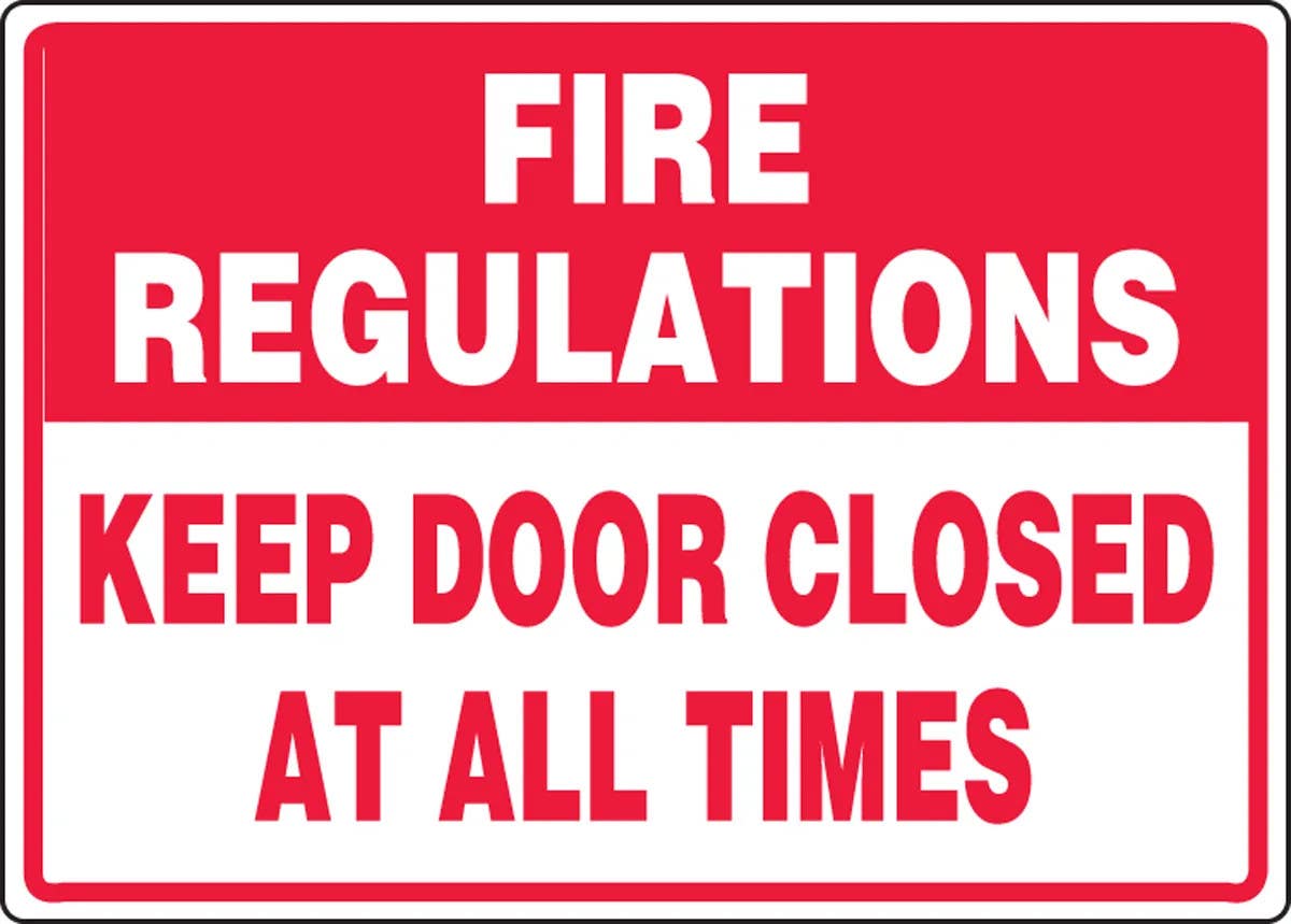 AccuformNMC MEXT937 Safety Sign, Fire Regulations, Keep Door Closed At All Times, 10" H x 14" W