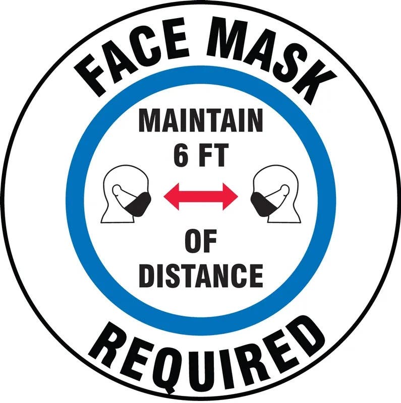 AccuformNMC MFC1 Carpet Decal, Face Mask Required Maintain 6 Ft Of Distance