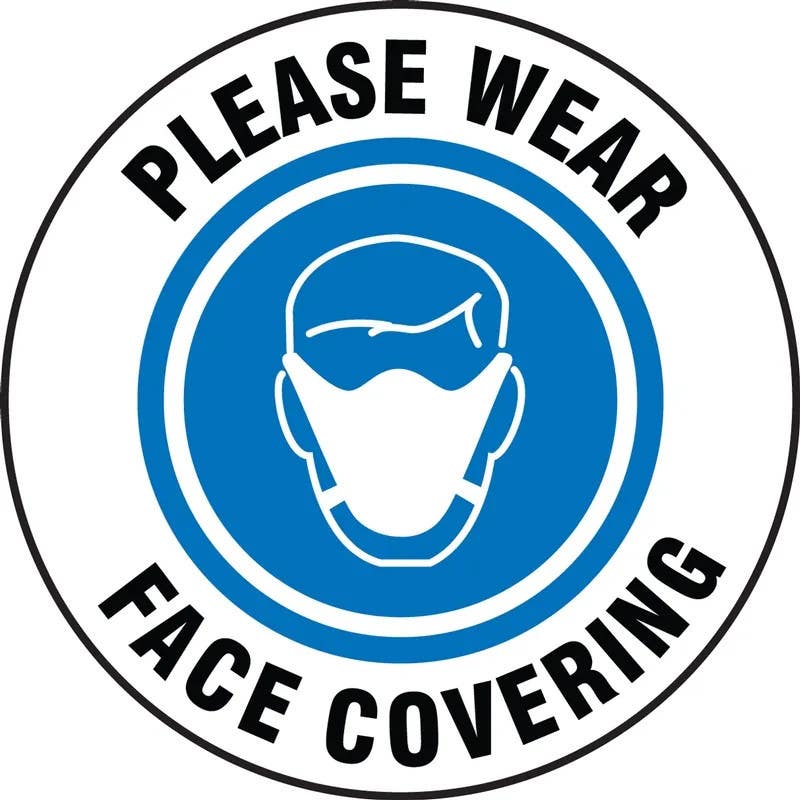 AccuformNMC MFC1 Carpet Decal, Please Wear Face Covering w/ Graphic
