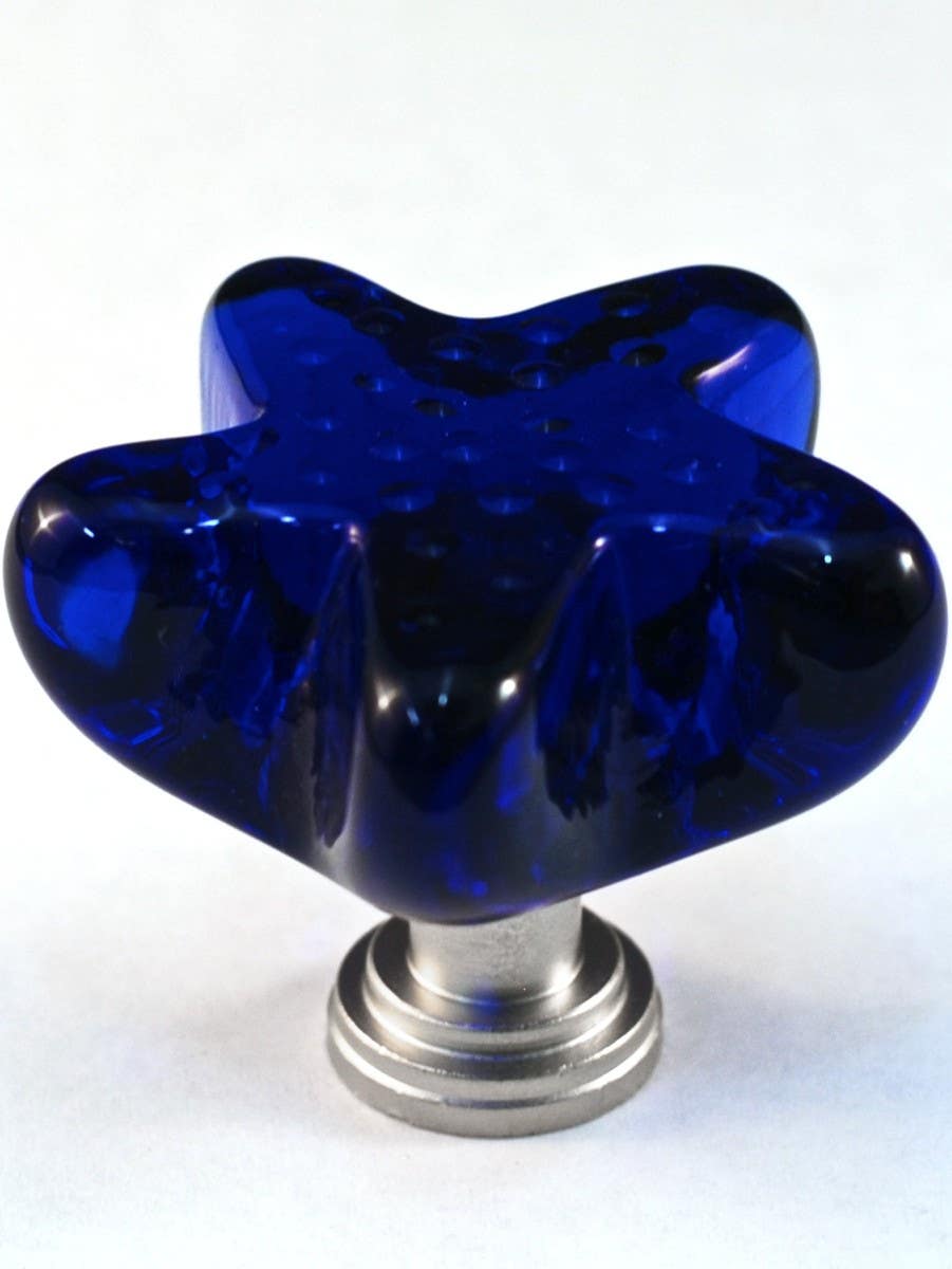 Cal Crystal ARTX S4B Art X Starfish Blue Glass Knob w/ Solid Brass Base, 1-3/4" x 1-3/4"