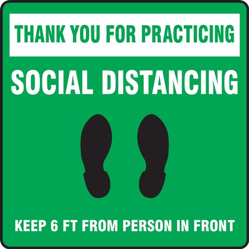 AccuformNMC MFC1 Carpet Decal, Thank You For Practicing Social Distancing Keep 6 Ft From Person In Front