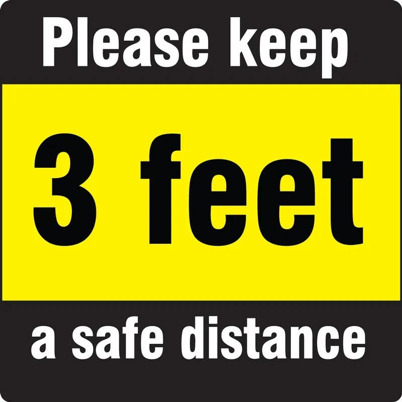 AccuformNMC MFC190 Carpet Decal, Please Keep 3 Feet a Safe Distance, 12" x 12"