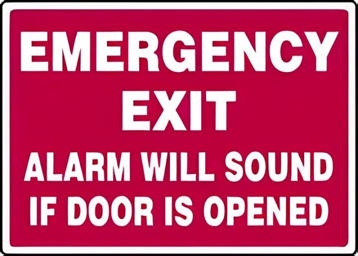 AccuformNMC MFDR04 Safety Sign, Emergency Exit, Alarm Will Sound If Door Is Opened, 10" H x 14" W