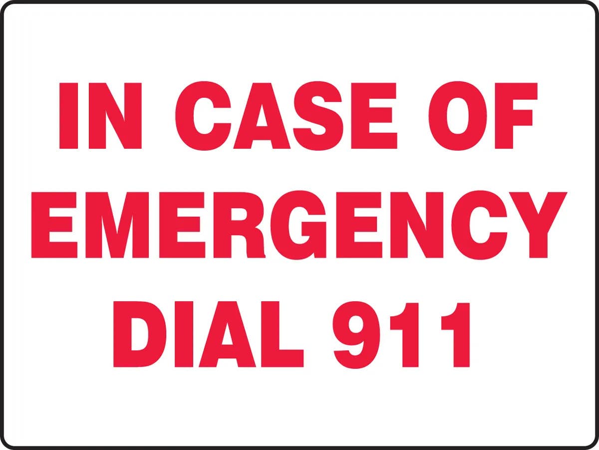 AccuformNMC MFEX5 Safety Sign, In Case Of Emergency Dial 911