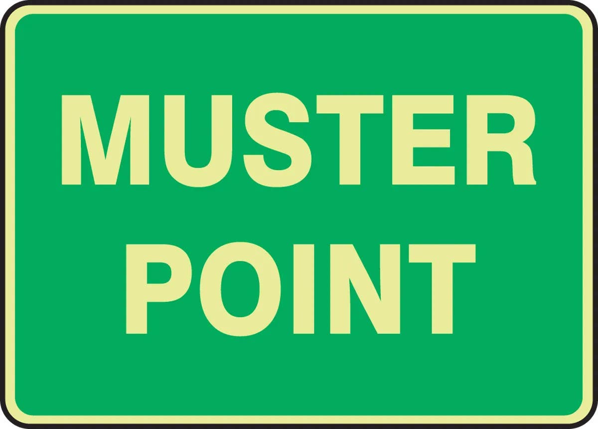 AccuformNMC MFEX931 Glow-In-The-Dark Safety Sign, Muster Point, 14" H x 20" W