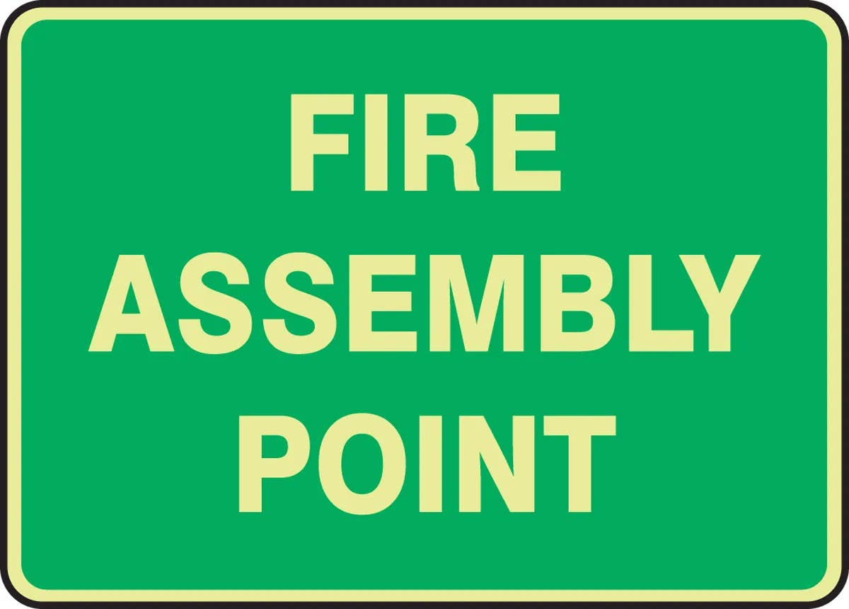 AccuformNMC MFEX936 Glow-In-The-Dark Safety Sign, Fire Assembly Point, 14" H x 20" W
