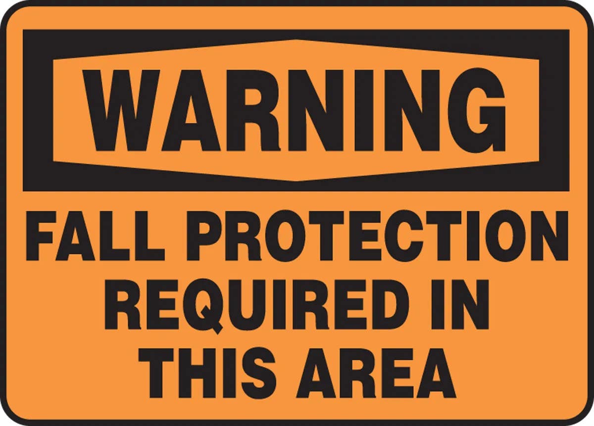AccuformNMC MFPR301 OSHA Warning Safety Sign, Fall Protection Required In This Area, 10" H x 14" W