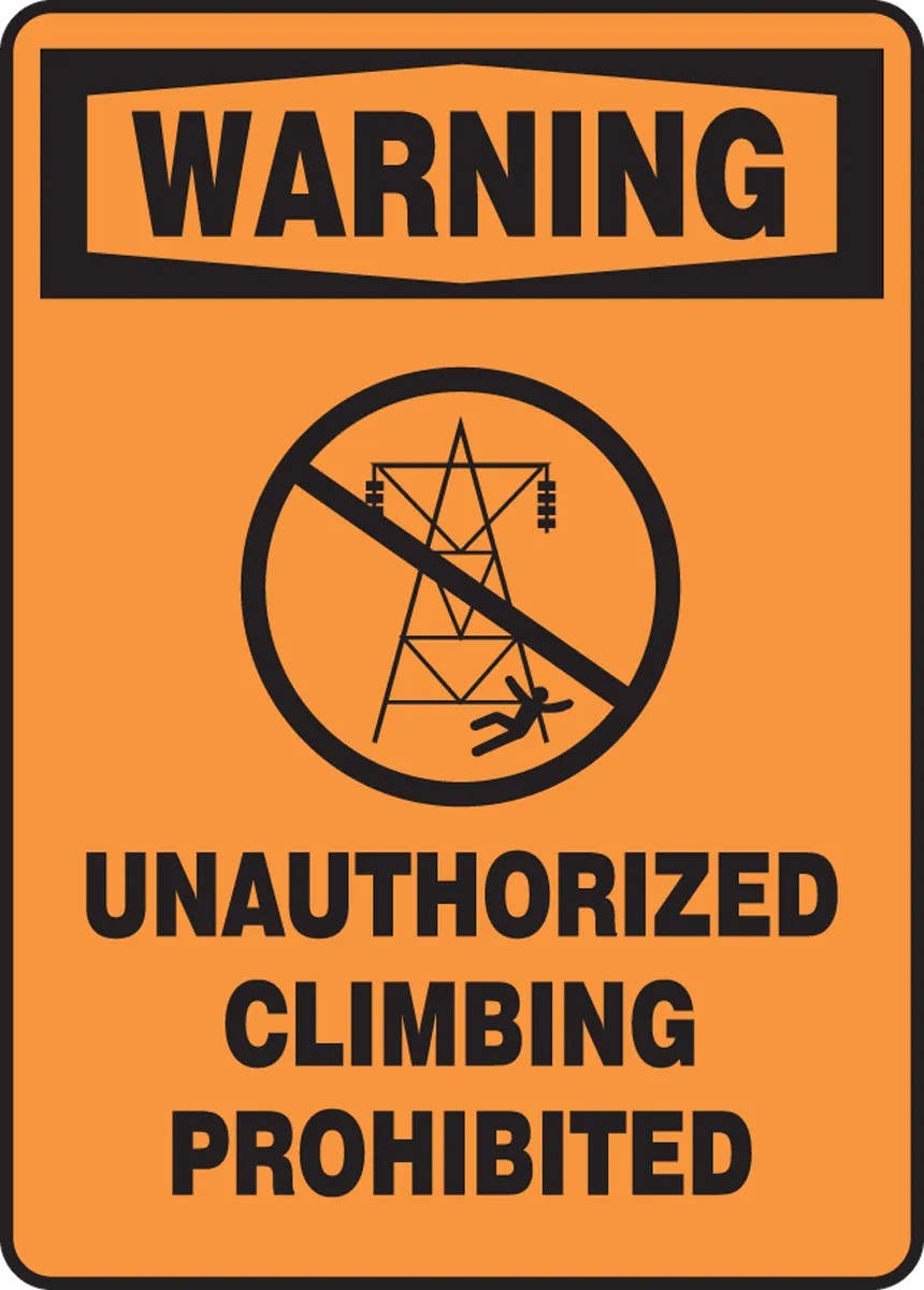 AccuformNMC MFPR382 OSHA Warning Safety Sign, Unauthorized Climbing Prohibited, 14" H x 10" W