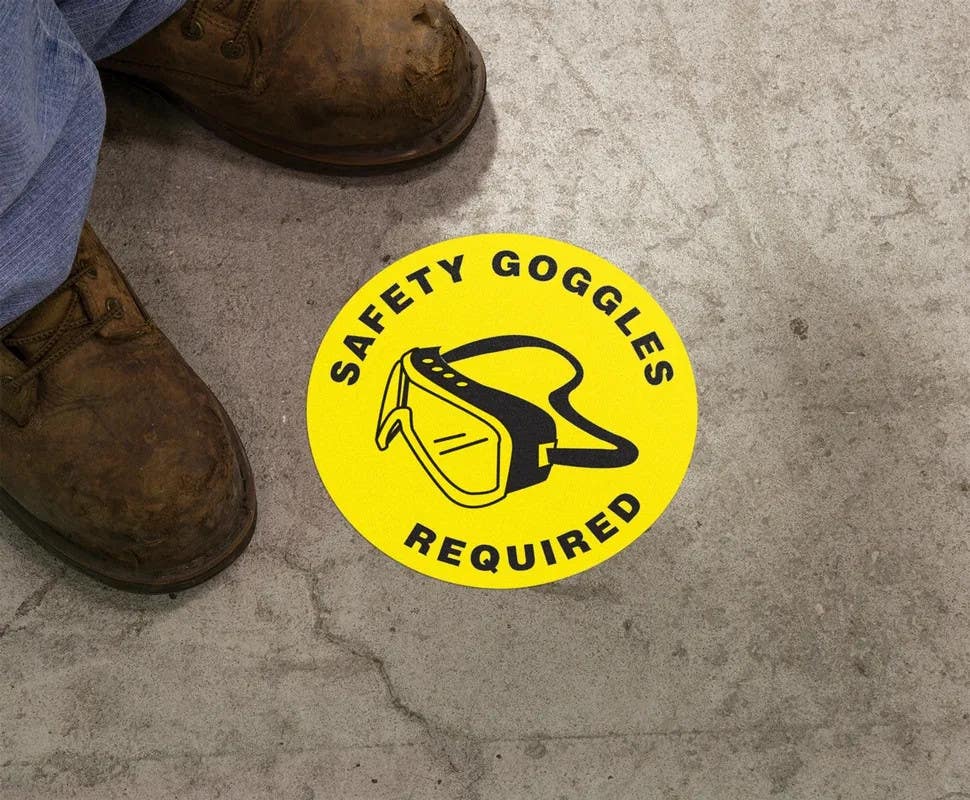 AccuformNMC MFS01 Slip-Gard Floor Sign, Safety Goggles Required