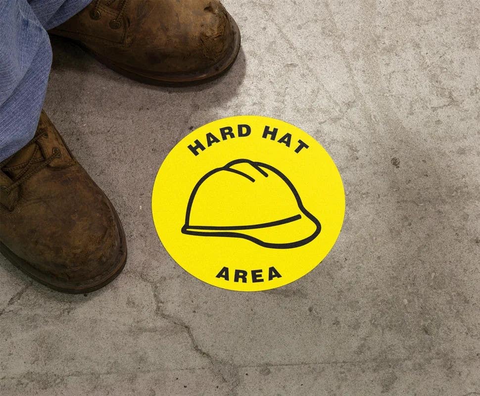 AccuformNMC MFS13 Slip-Gard Floor Sign, Hard Hat Area