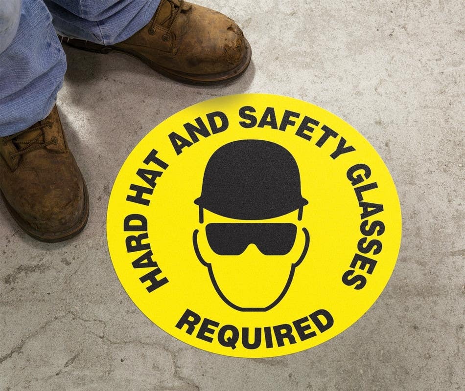 AccuformNMC MFS Slip-Gard Floor Sign, Hard Hat And Safety Glasses Required