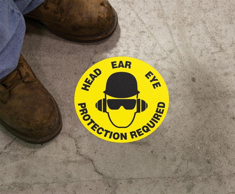 AccuformNMC MFS Slip-Gard Floor Sign, Head Ear Eye Protection Required