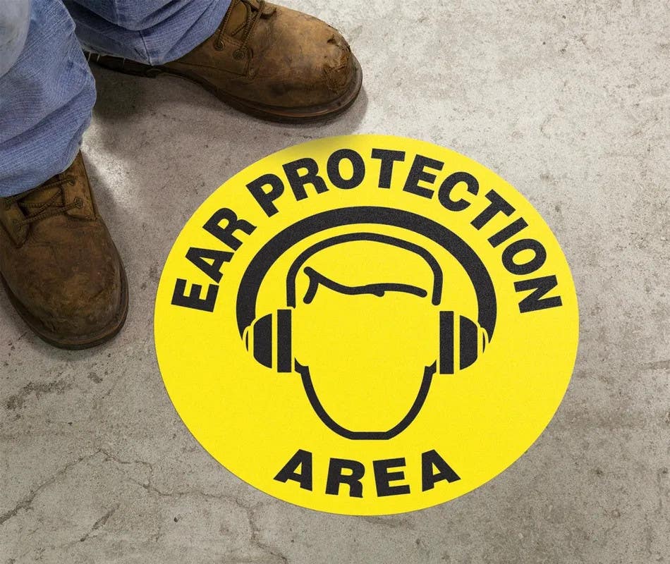AccuformNMC MFS Slip-Gard Floor Sign, Ear Protection Area