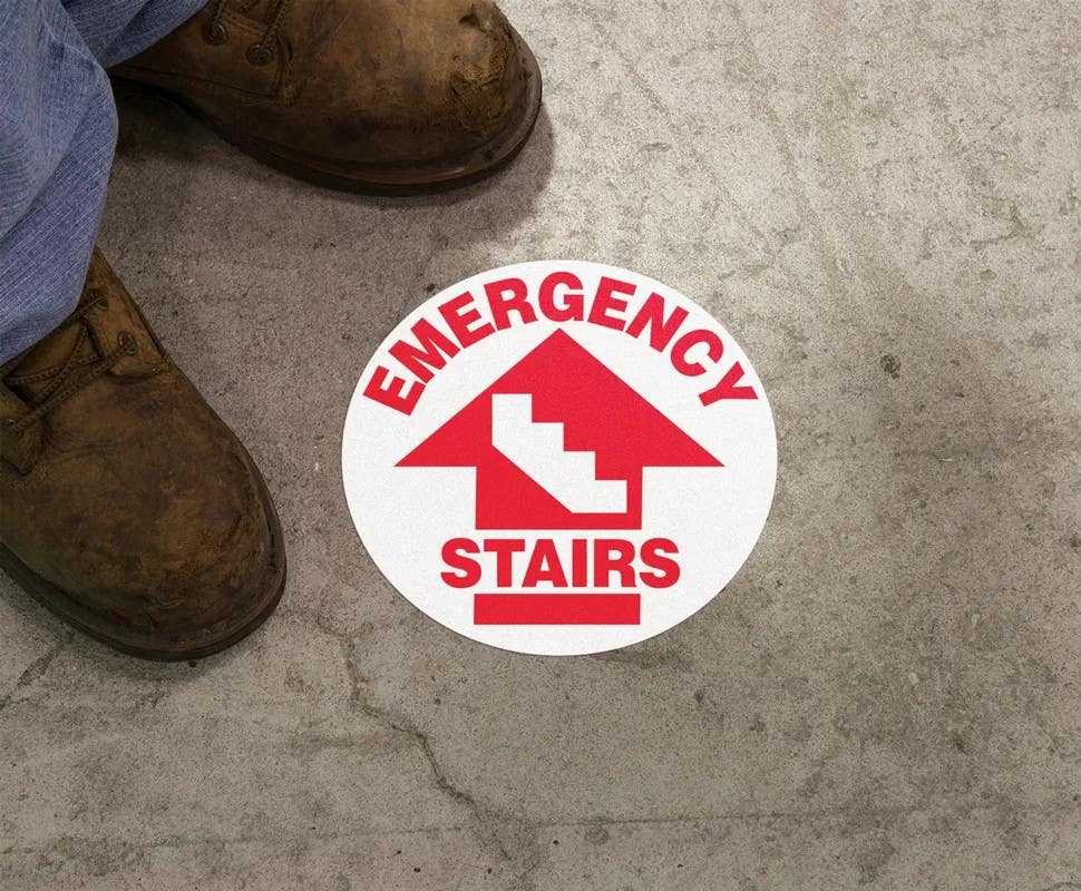 AccuformNMC MFS Floor Sign, Emergency Stairs