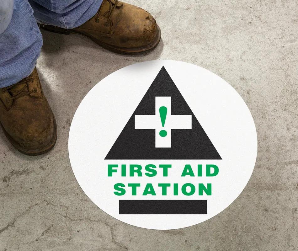 AccuformNMC MFS Floor Sign, First Aid Station