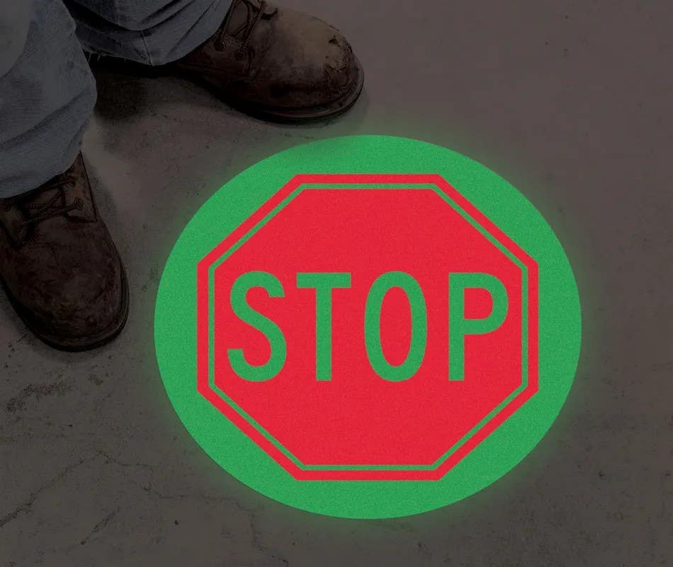 AccuformNMC MFS Floor Sign, Stop, Lumi-Glow Flex