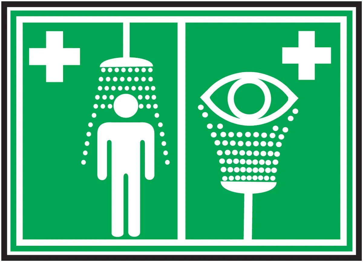AccuformNMC MFSD430 Safety Sign, First Aid, Emergency Shower And Eye Wash (Pictogram), 10" H x 14" W
