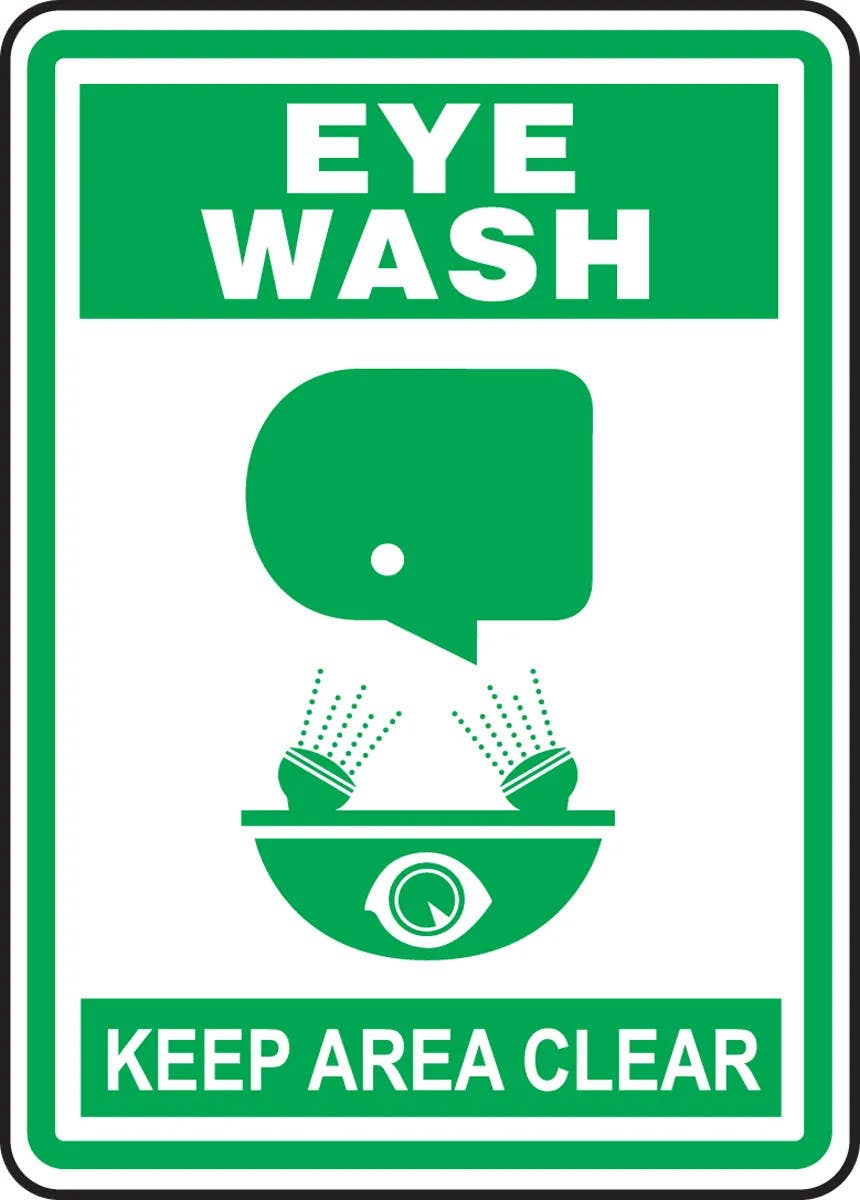 AccuformNMC MFSD512 Safety Sign, Eye Wash, Keep Area Clear, 14" H x 10" W