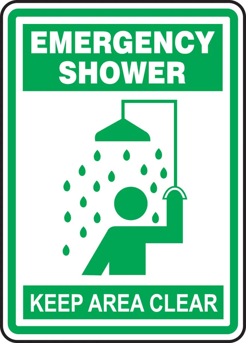 AccuformNMC MFSD527 Safety Sign, Emergency Shower, Keep Area Clear, 14" H x 10" W