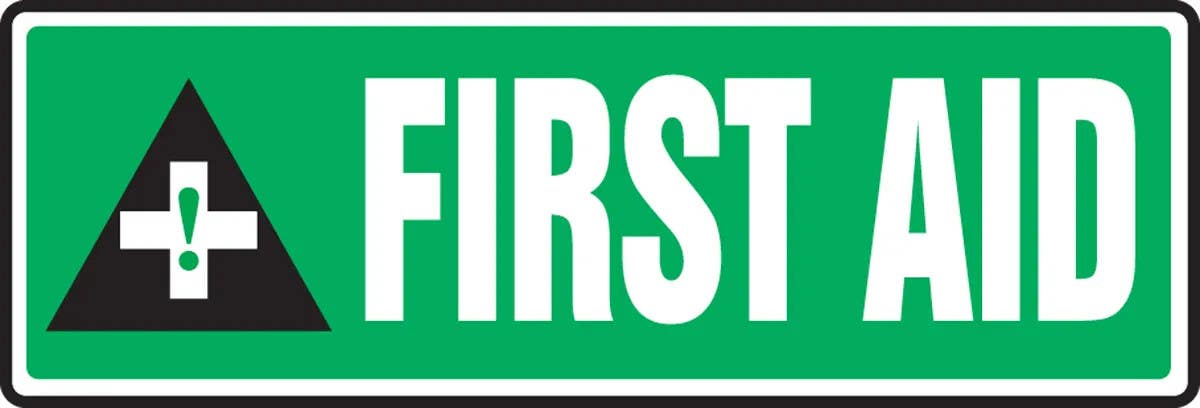 AccuformNMC MFSD559 Safety Sign, First Aid (Graphic), 4" H x 12" W