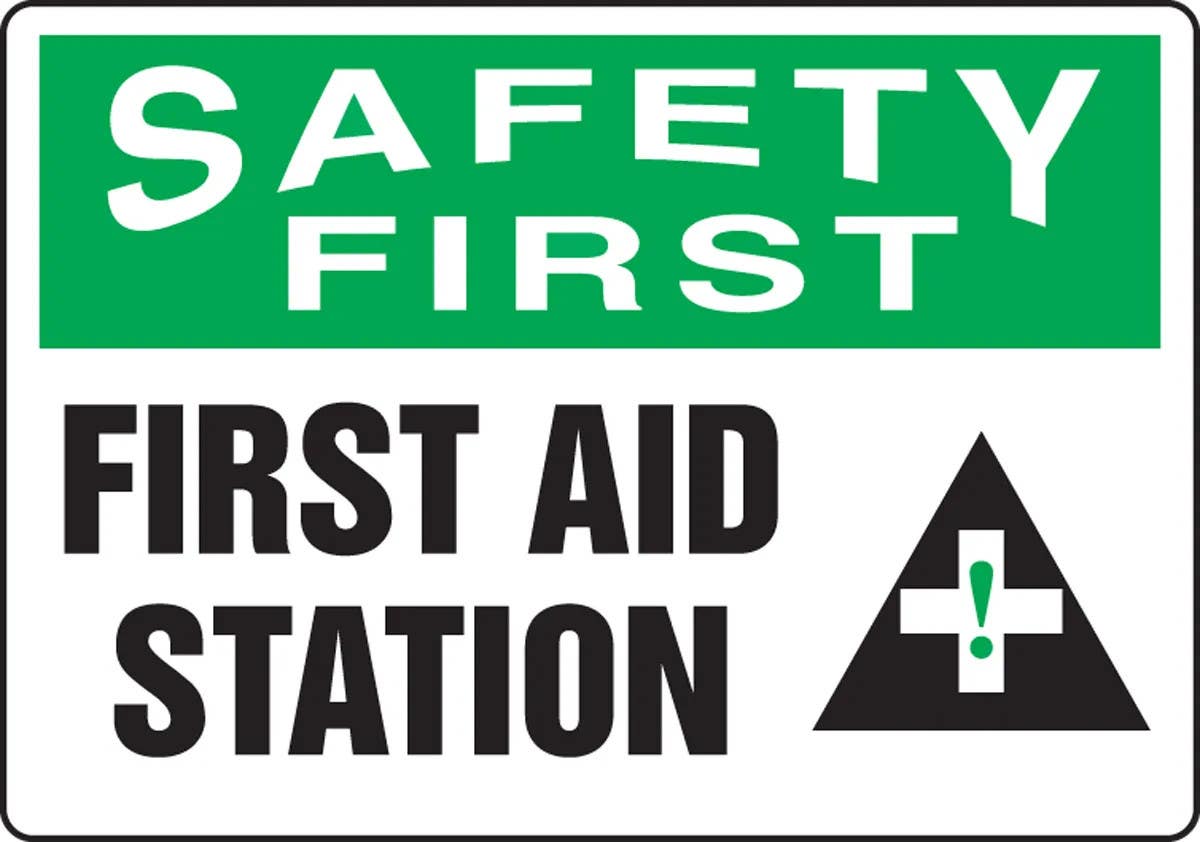 AccuformNMC MFSD91 OSHA Safety First Safety Sign, First Aid Station