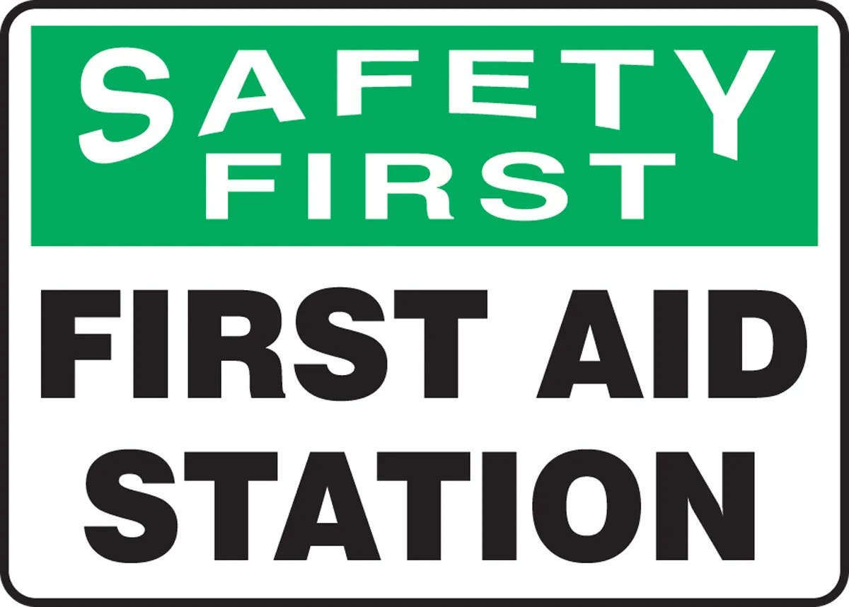 AccuformNMC MFSD972 OSHA Safety First Safety Sign, First Aid Station, 10" H x 14" W