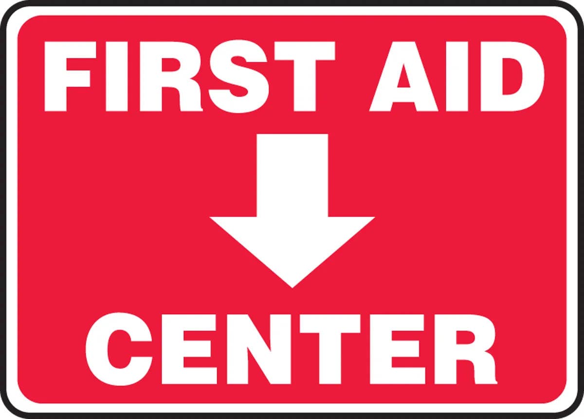 AccuformNMC MFSD978 Safety Sign, First Aid Center, 10" H x 14" W