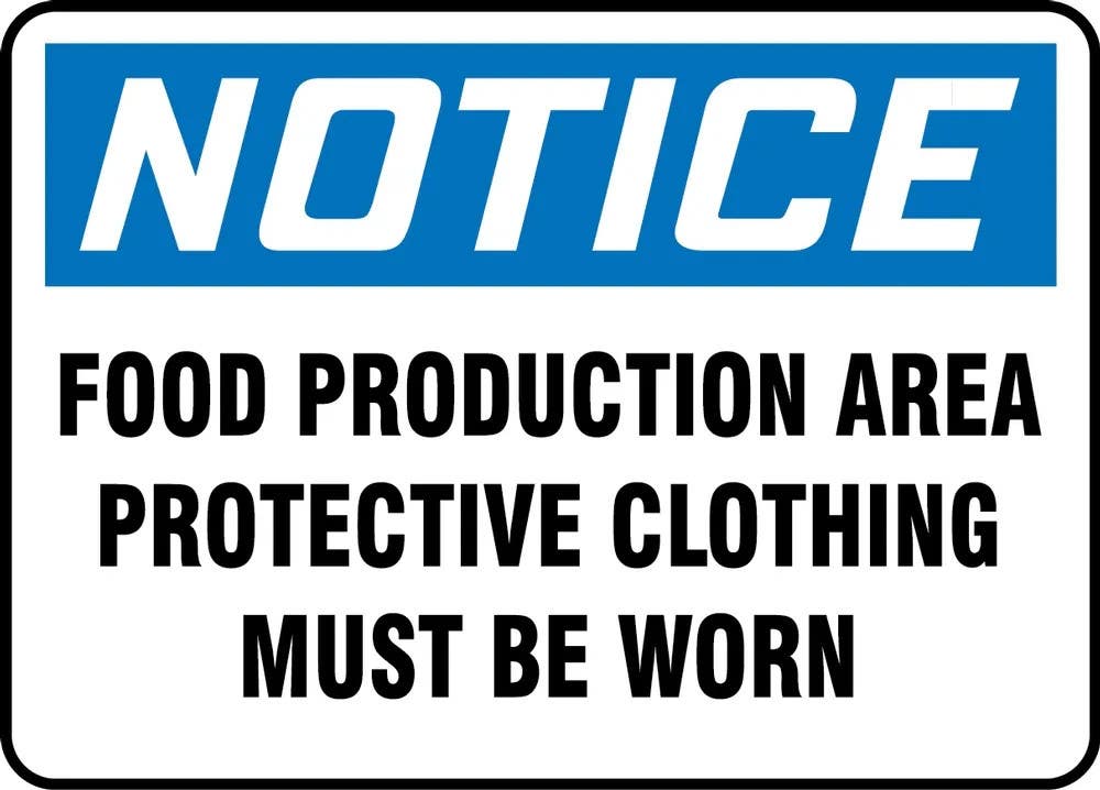 AccuformNMC MFSY515 OSHA Notice Safety Sign, Food Production Area, Protective Clothing Must Be Worn, 10" H x 14" W