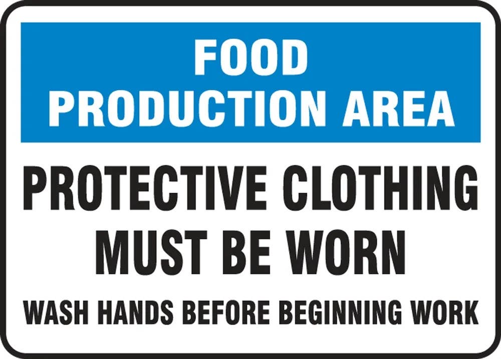 AccuformNMC MFSY55 Safety Sign, Food Production Area, Protective Clothing Must Be Worn