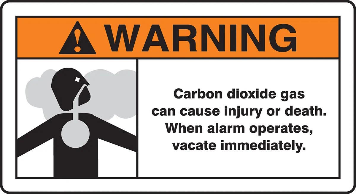 AccuformNMC MFXG340 ANSI Warning Safety Sign, Carbon Dioxide Gas Can Cause Injury Or Death..., 6-1/2" H x 12" W