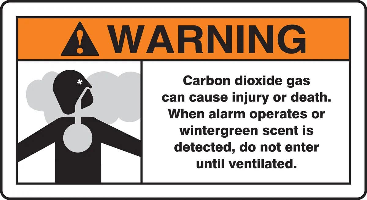AccuformNMC MFXG344 ANSI Warning Safety Sign, Carbon Dioxide Gas Can Cause Injury Or Death..., 6-1/2" H x 12" W