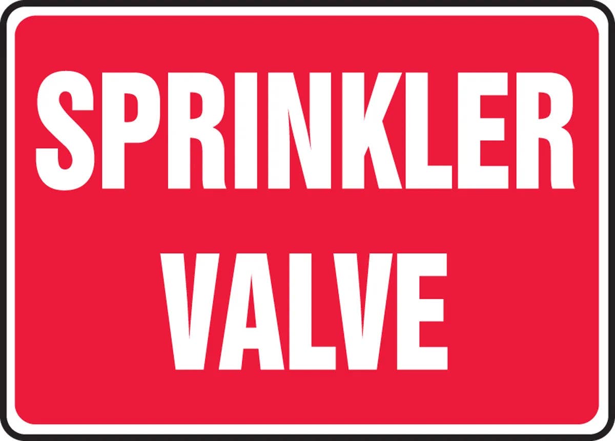 AccuformNMC MFXG524 Safety Sign, Sprinkler Valve (Red Background), 10" H x 14" W