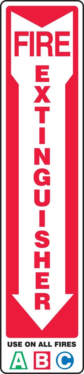 AccuformNMC MFXG578 Safety Sign, Fire Extinguisher, Use On All Fires (Down Arrow), 18" H x 4" W