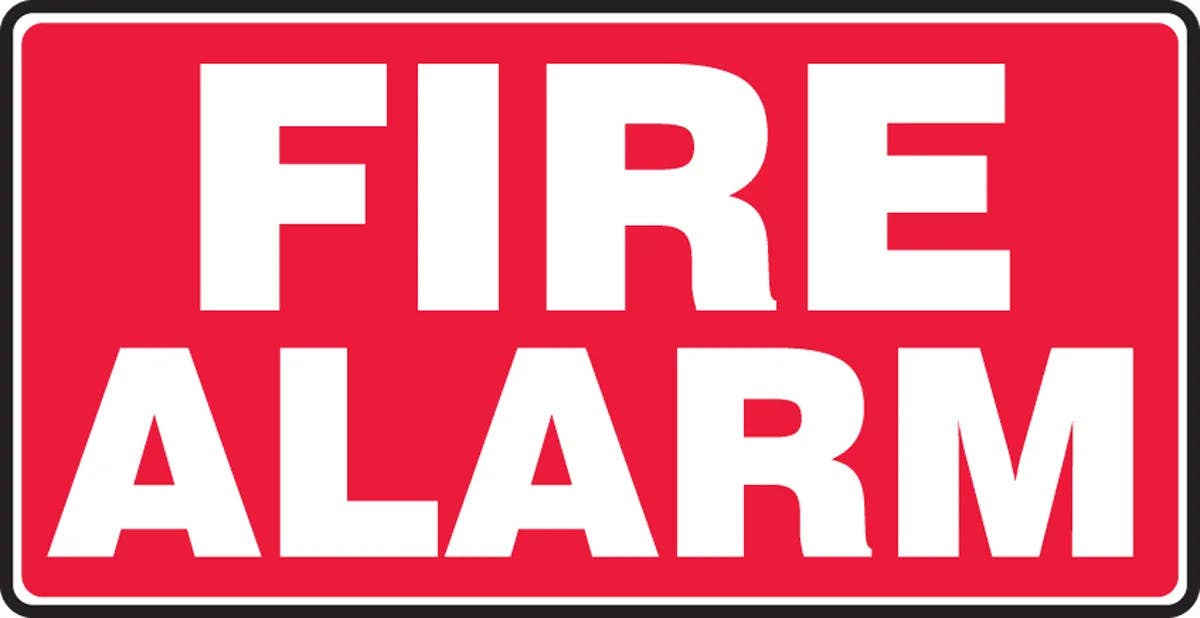 AccuformNMC MFXG579 Safety Sign, Fire Alarm (Red Background), 7" H x 14" W