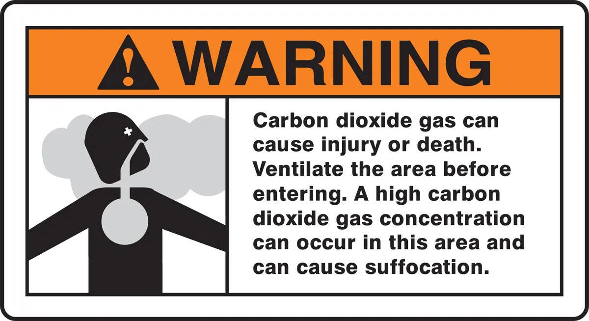 AccuformNMC MFXG649 ANSI ISO Warning Safety Sign, Carbon Dioxide Gas Can Cause Injury Or Death, 6-1/2" H x 12" W