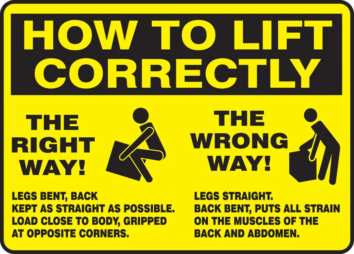 AccuformNMC MGNF504 How To Lift Correctly Safety Sign, The Right Way, The Wrong Way, 10" H x 14" W