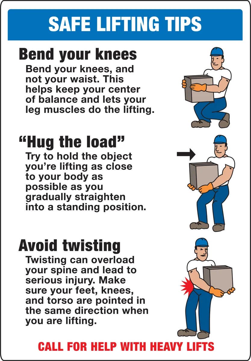 AccuformNMC MGNF515 Safe Lifting Tips Safety Sign, Bend Your Knees, Hug The Load, Avoid Twisting, 20" H x 14" W