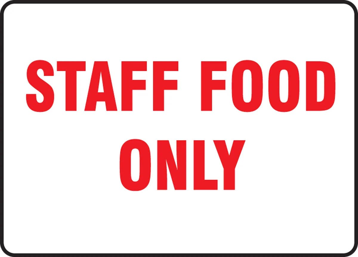 AccuformNMC MGS10 Safety Sign, Staff Food Only, Magnetic Vinyl