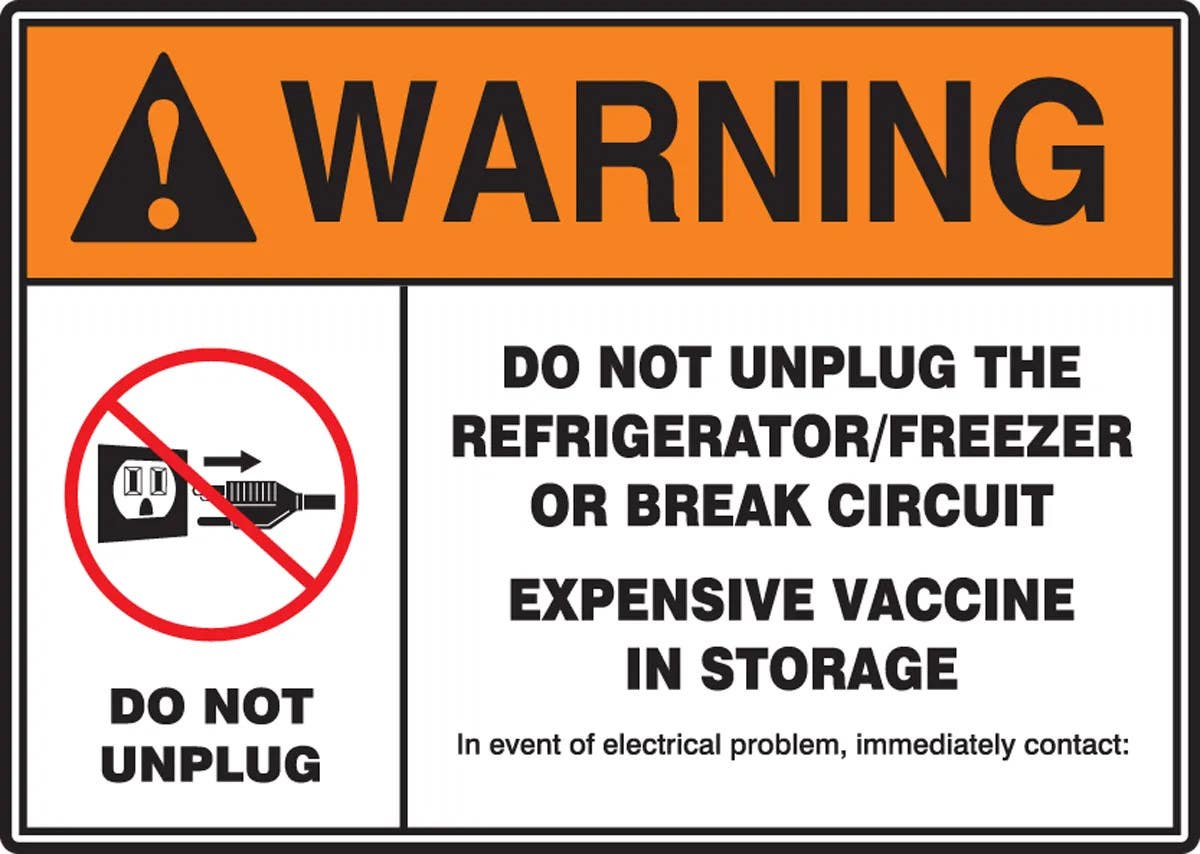 AccuformNMC MGS11 ANSI Iso Warning Safety Sign, Do Not Unplug Refrigerator/Freezer..., Magnetic Vinyl