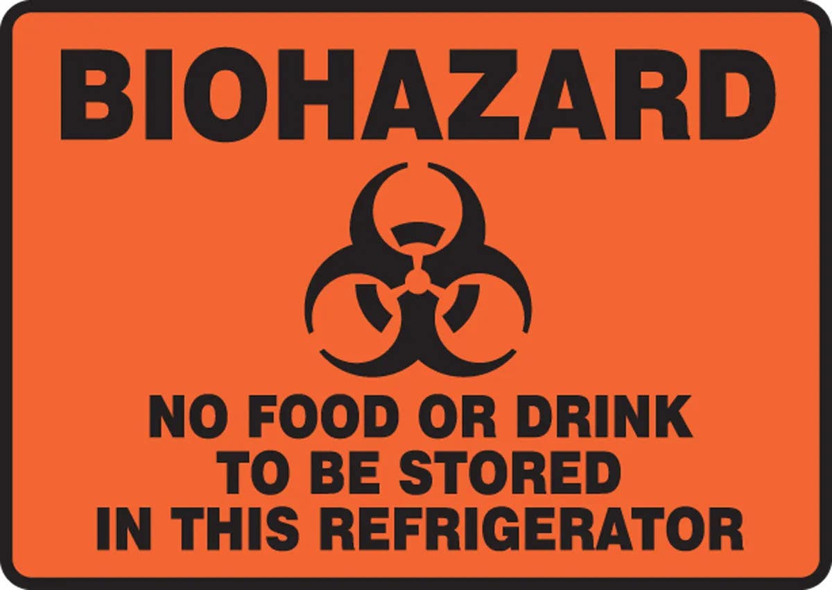 AccuformNMC MGS1 Biohazard Safety Sign, No Food Or Drink To Be Stored In This Refrigerator, Magnetic Vinyl