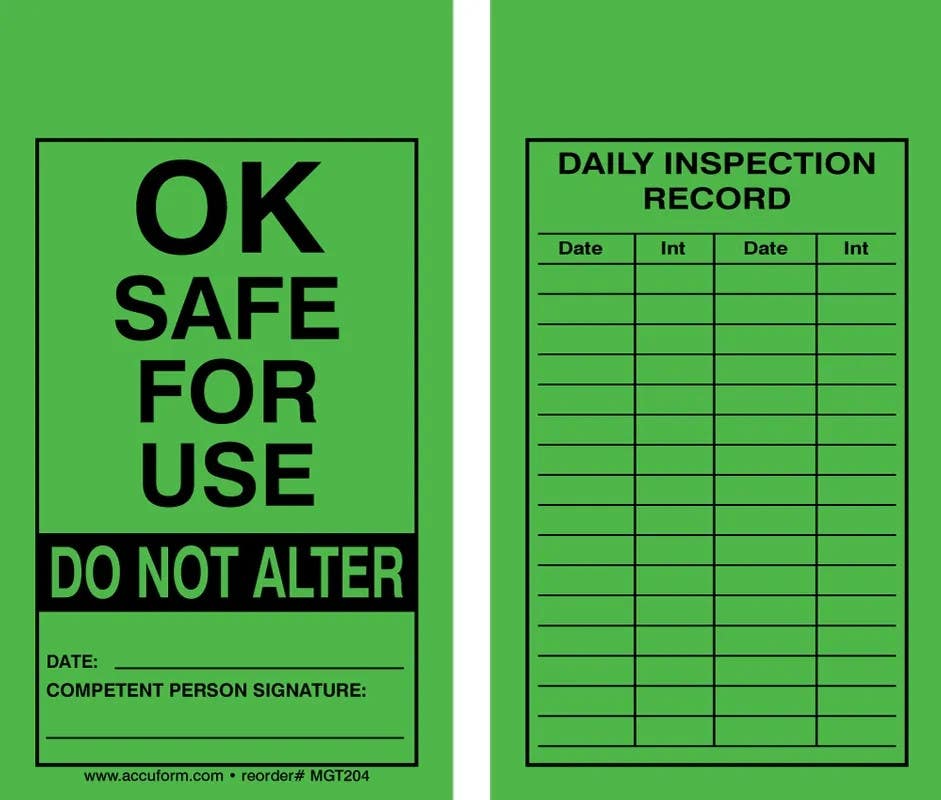 AccuformNMC MGT204 Scaffold Status Tag, Ok Safe For Use, Do Not Alter, 5-3/4" H x 3-1/4" W, 5/Pk